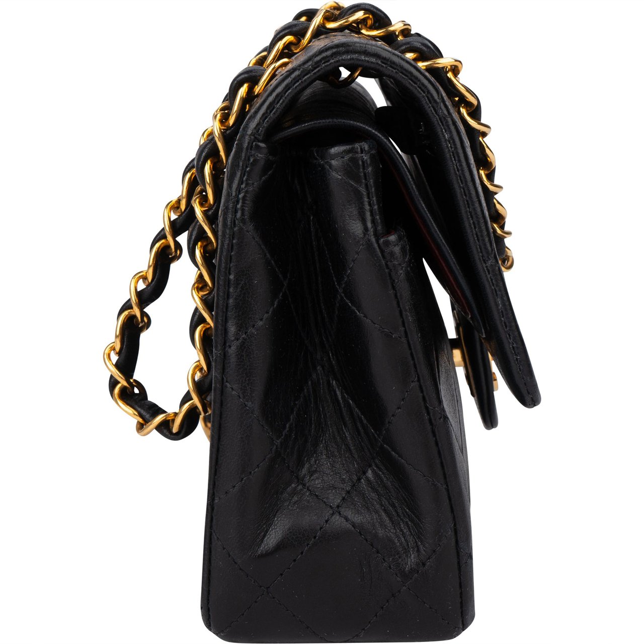 Chanel Chanel Quilted Lambskin 24K Gold Small Double Flap Crossbody Bag Zwart