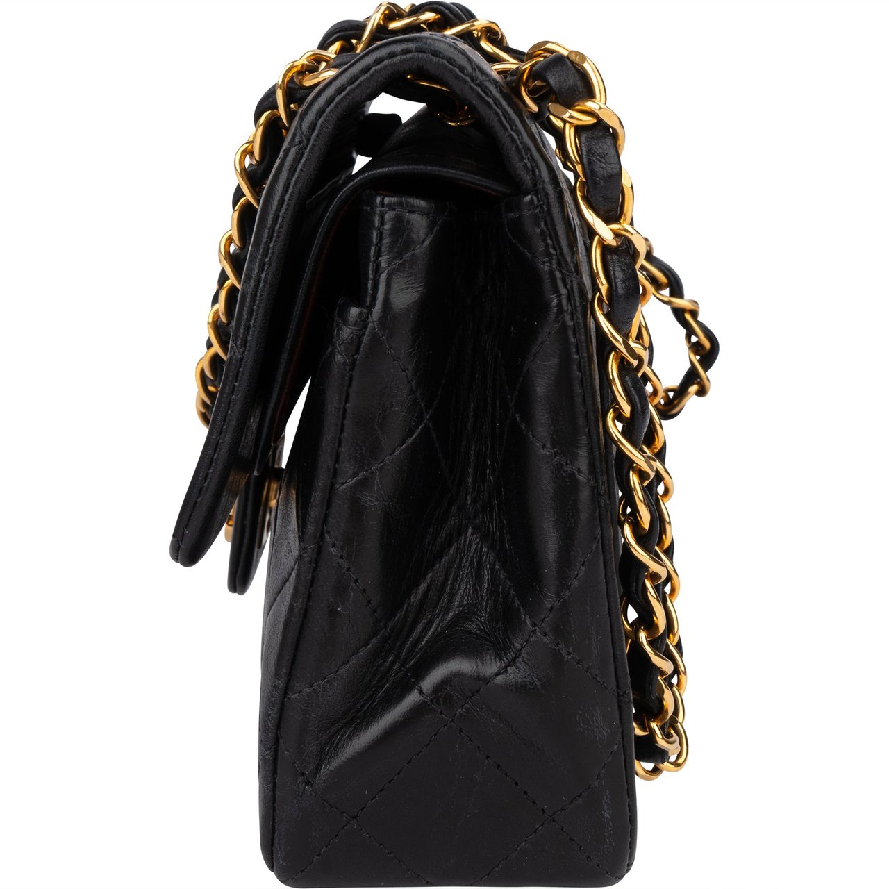 Chanel Chanel Quilted Lambskin 24K Gold Small Double Flap Crossbody Bag Zwart