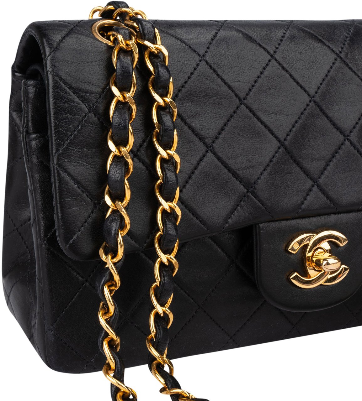 Chanel Chanel Quilted Lambskin 24K Gold Small Double Flap Crossbody Bag Zwart