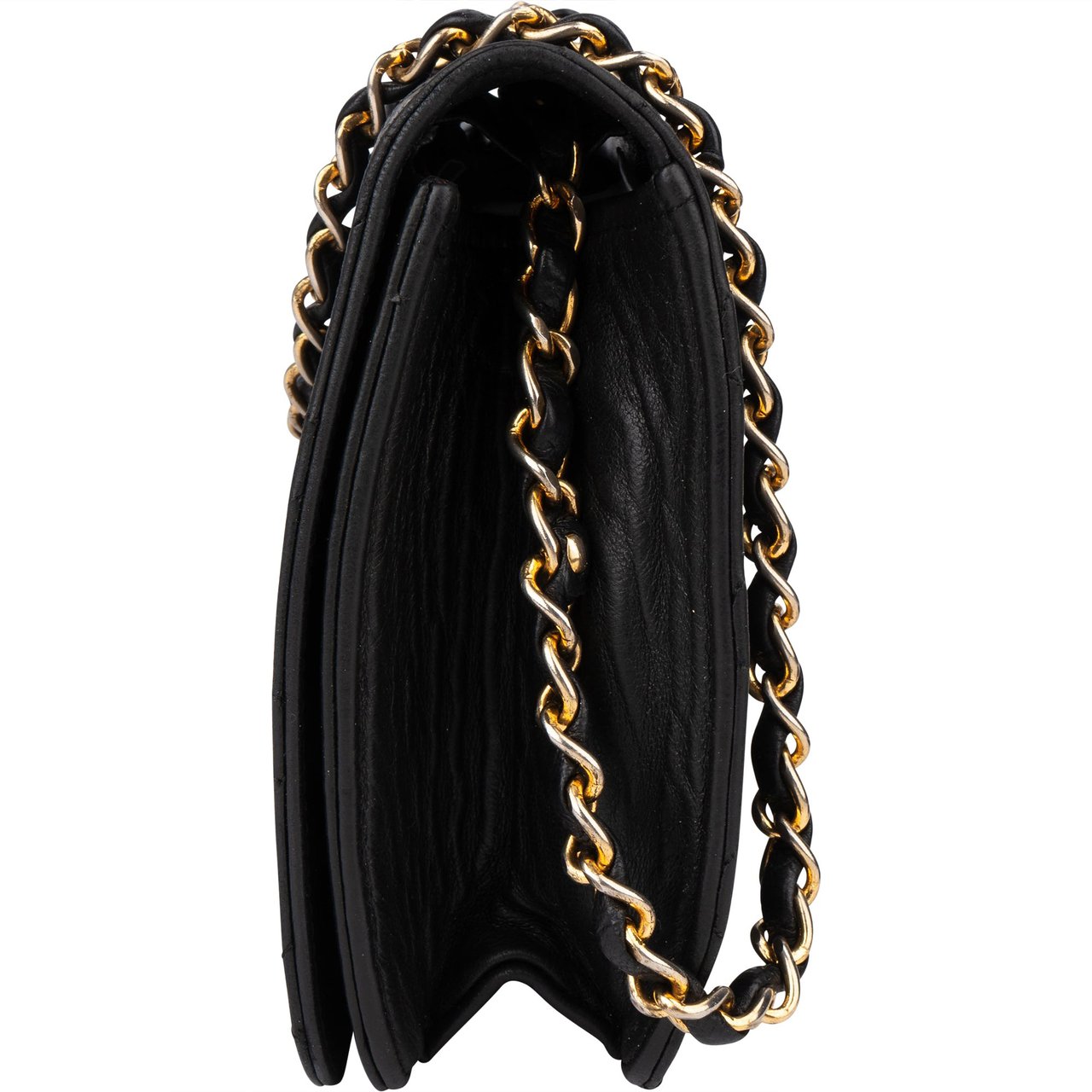 Chanel Chanel Quilted Lambskin 24K Gold Single Flap Shoulder Bag Zwart