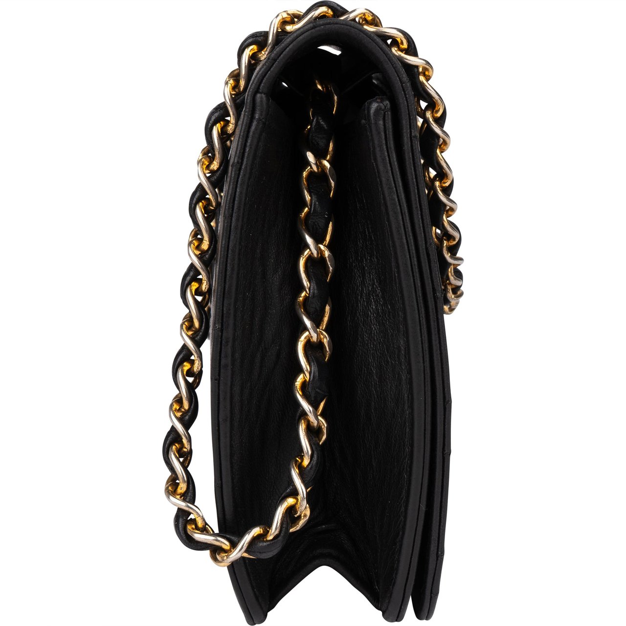 Chanel Chanel Quilted Lambskin 24K Gold Single Flap Shoulder Bag Zwart