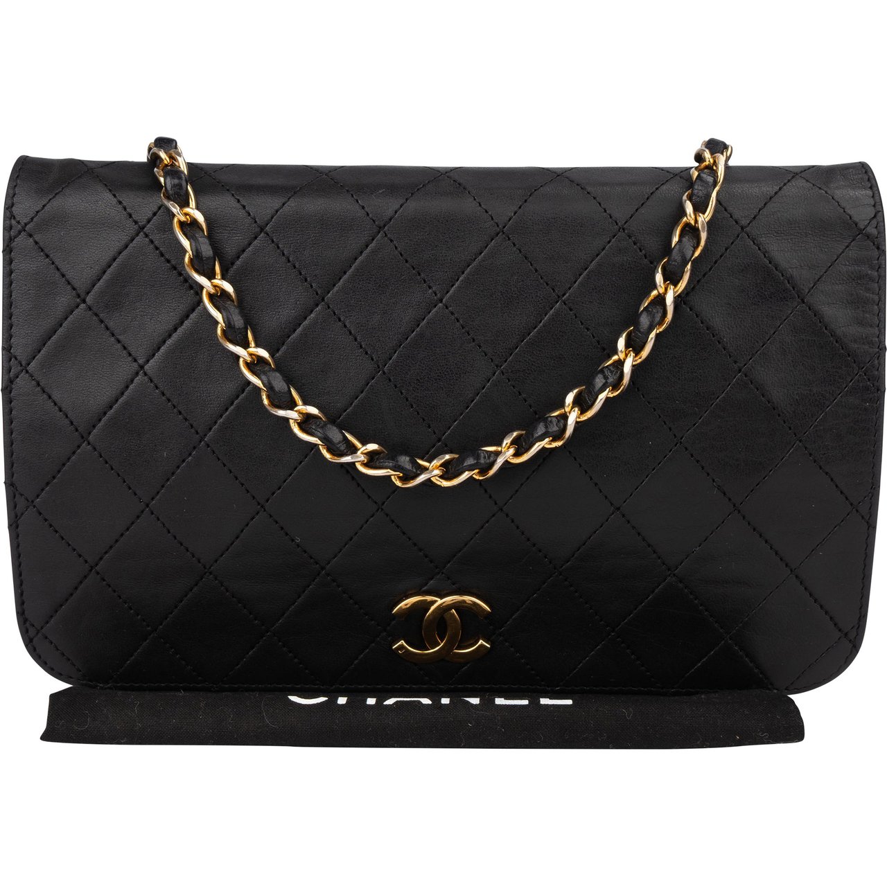 Chanel Chanel Quilted Lambskin 24K Gold Single Flap Shoulder Bag Zwart