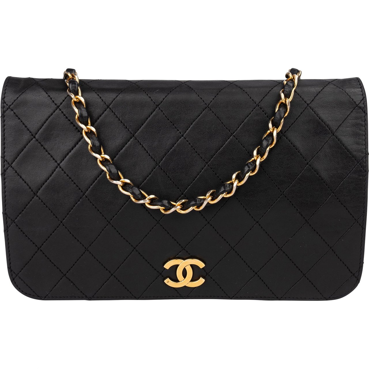 Chanel Chanel Quilted Lambskin 24K Gold Single Flap Shoulder Bag Zwart