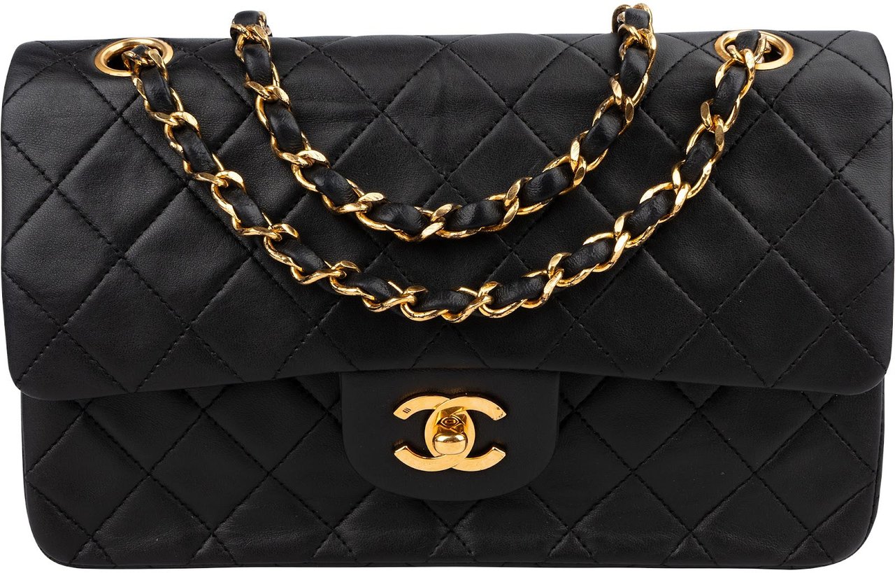Chanel Quilted Lambskin Small 24K Gold Double Flap Shoulder Bag Zwart