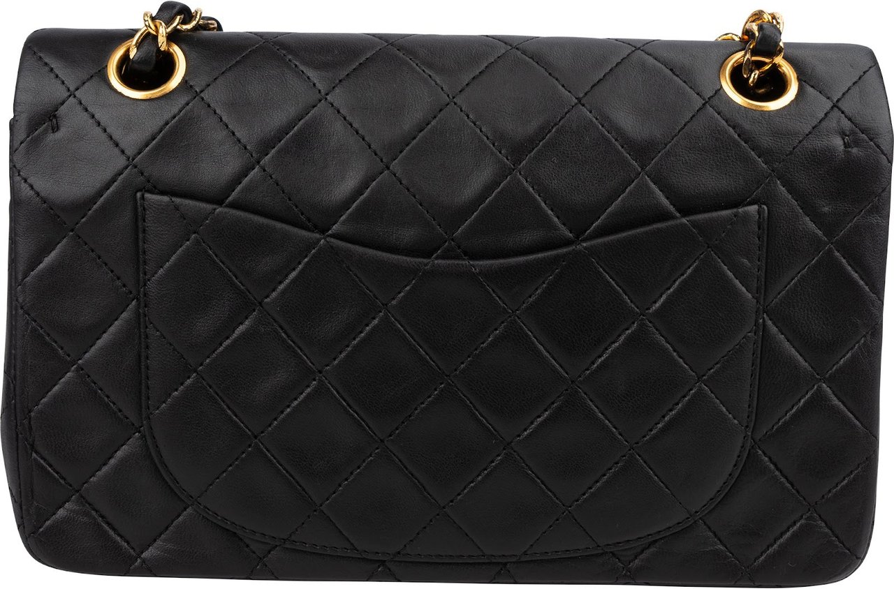 Chanel Quilted Lambskin Small 24K Gold Double Flap Shoulder Bag Zwart