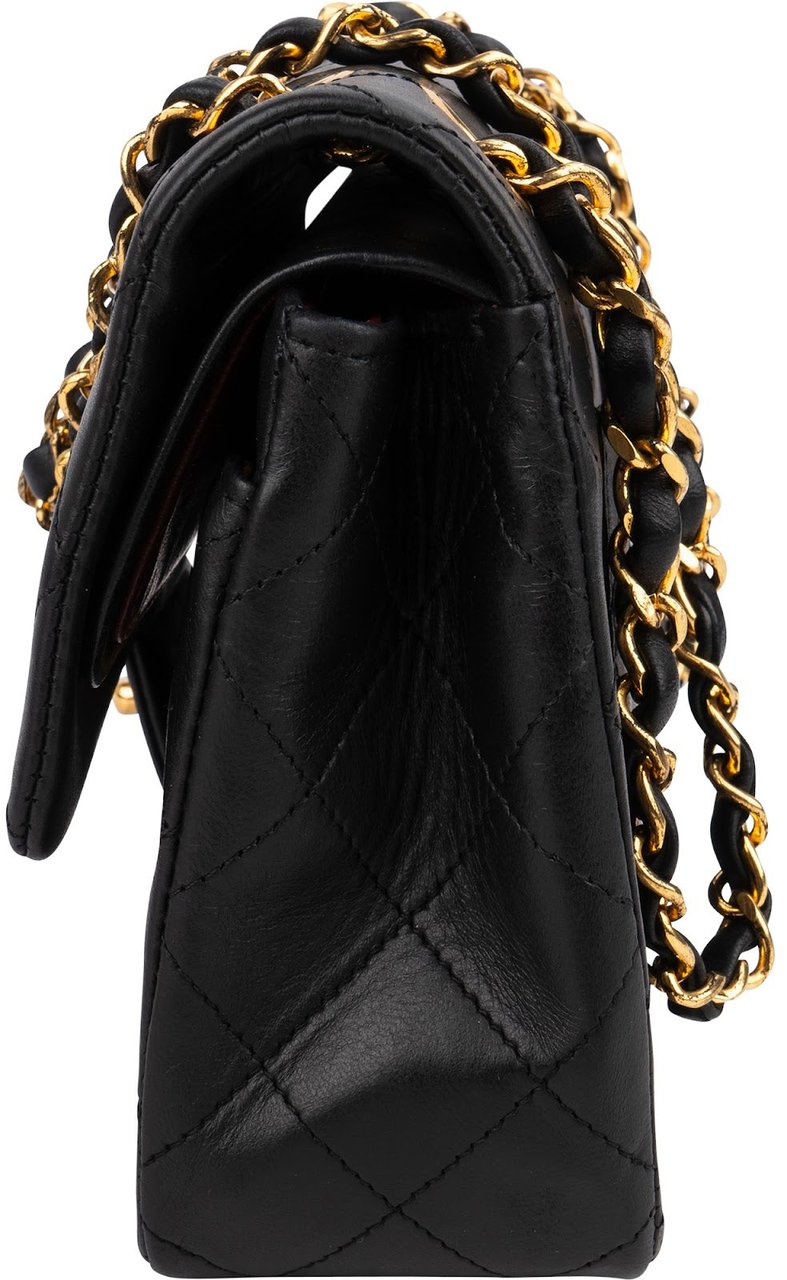 Chanel Quilted Lambskin Small 24K Gold Double Flap Shoulder Bag Zwart