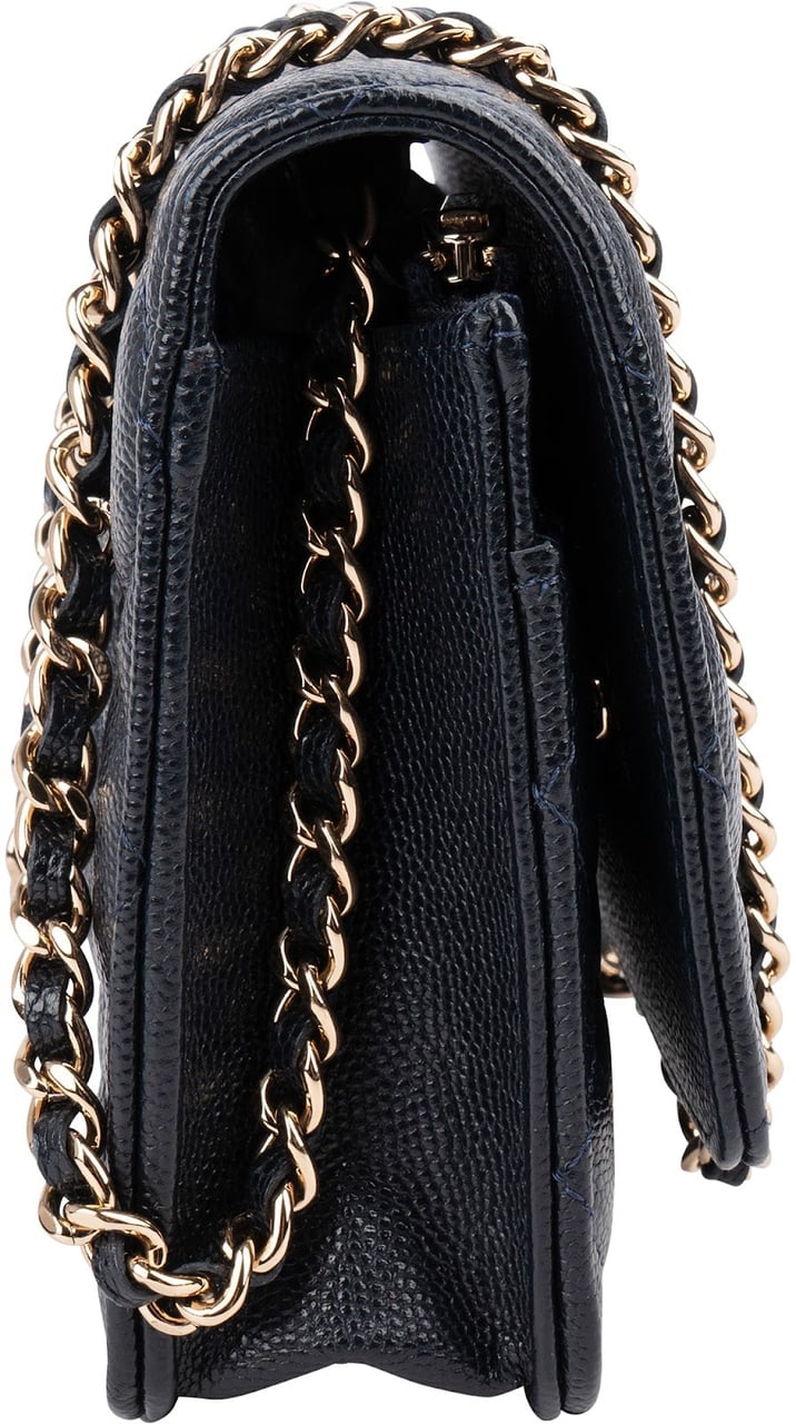 Chanel Dark Blue Quilted Caviar Leather Wallet On Chain Crossbody Bag Navy