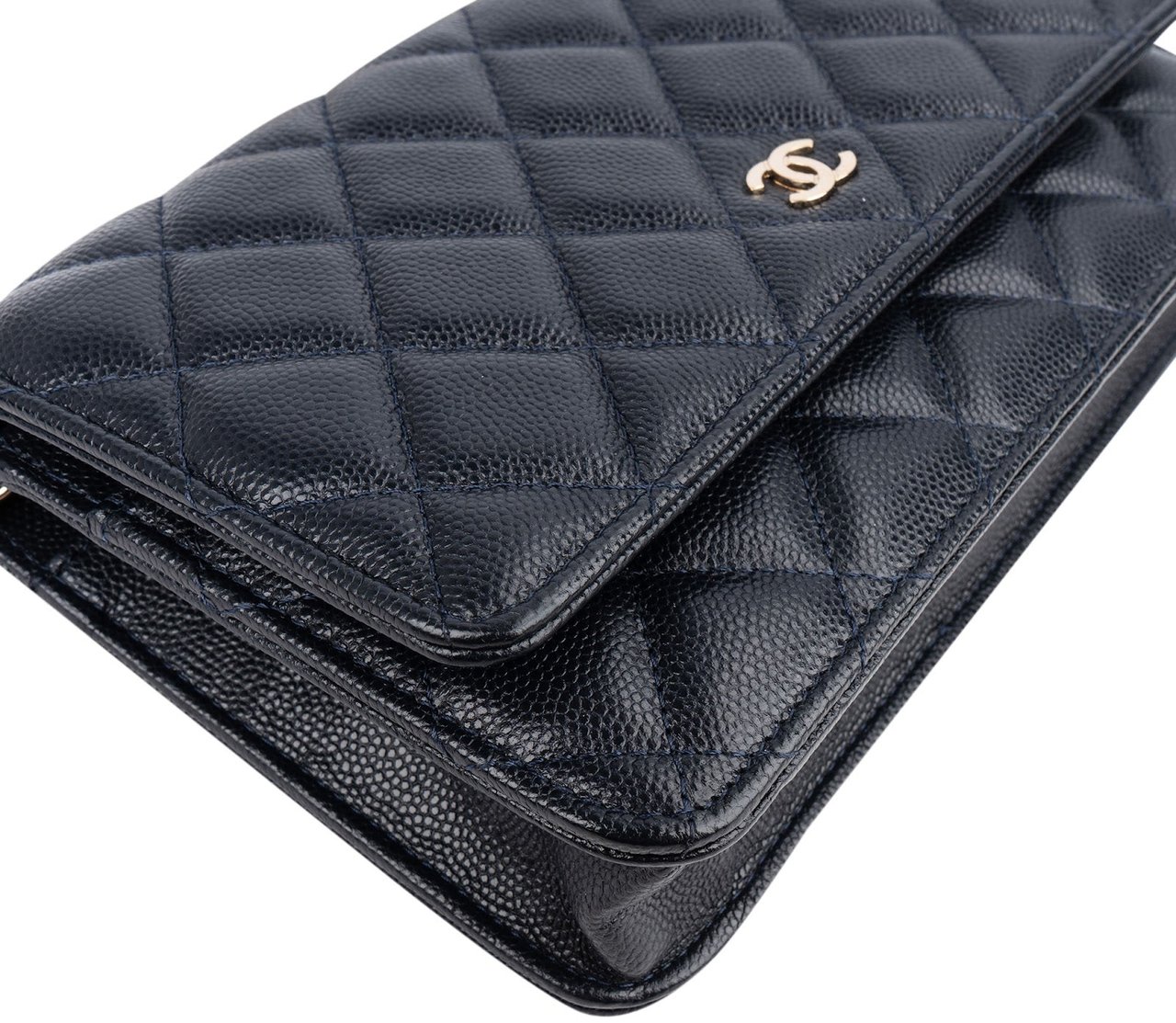 Chanel Dark Blue Quilted Caviar Leather Wallet On Chain Crossbody Bag Navy