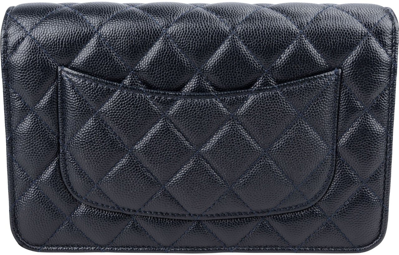 Chanel Dark Blue Quilted Caviar Leather Wallet On Chain Crossbody Bag Navy