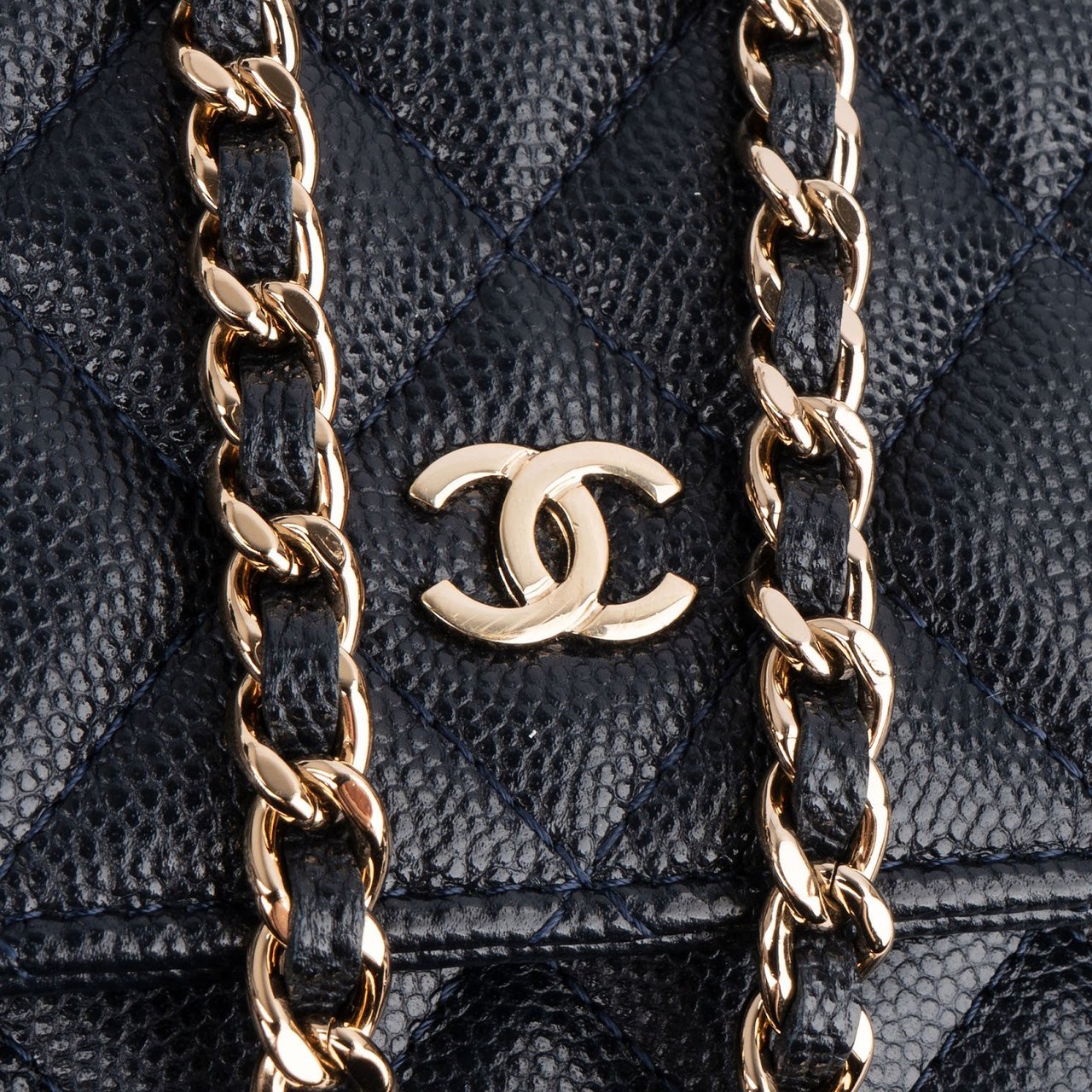 Chanel Dark Blue Quilted Caviar Leather Wallet On Chain Crossbody Bag Navy