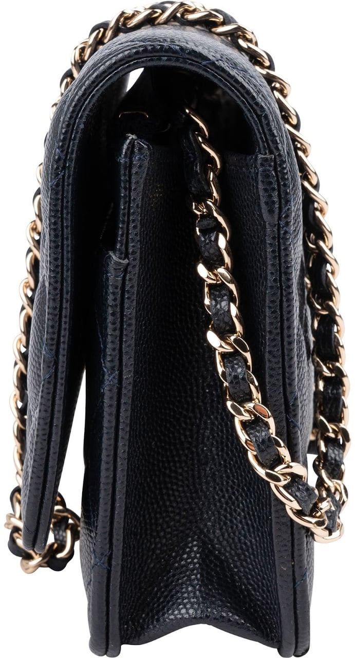 Chanel Dark Blue Quilted Caviar Leather Wallet On Chain Crossbody Bag Navy