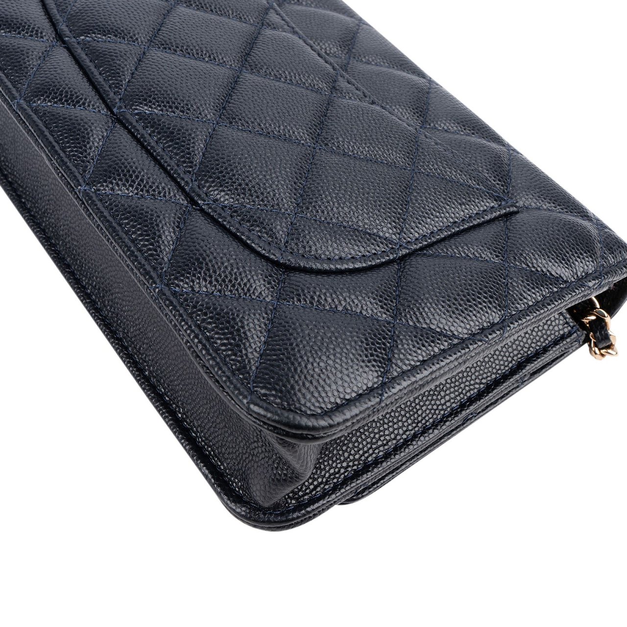 Chanel Dark Blue Quilted Caviar Leather Wallet On Chain Crossbody Bag Navy