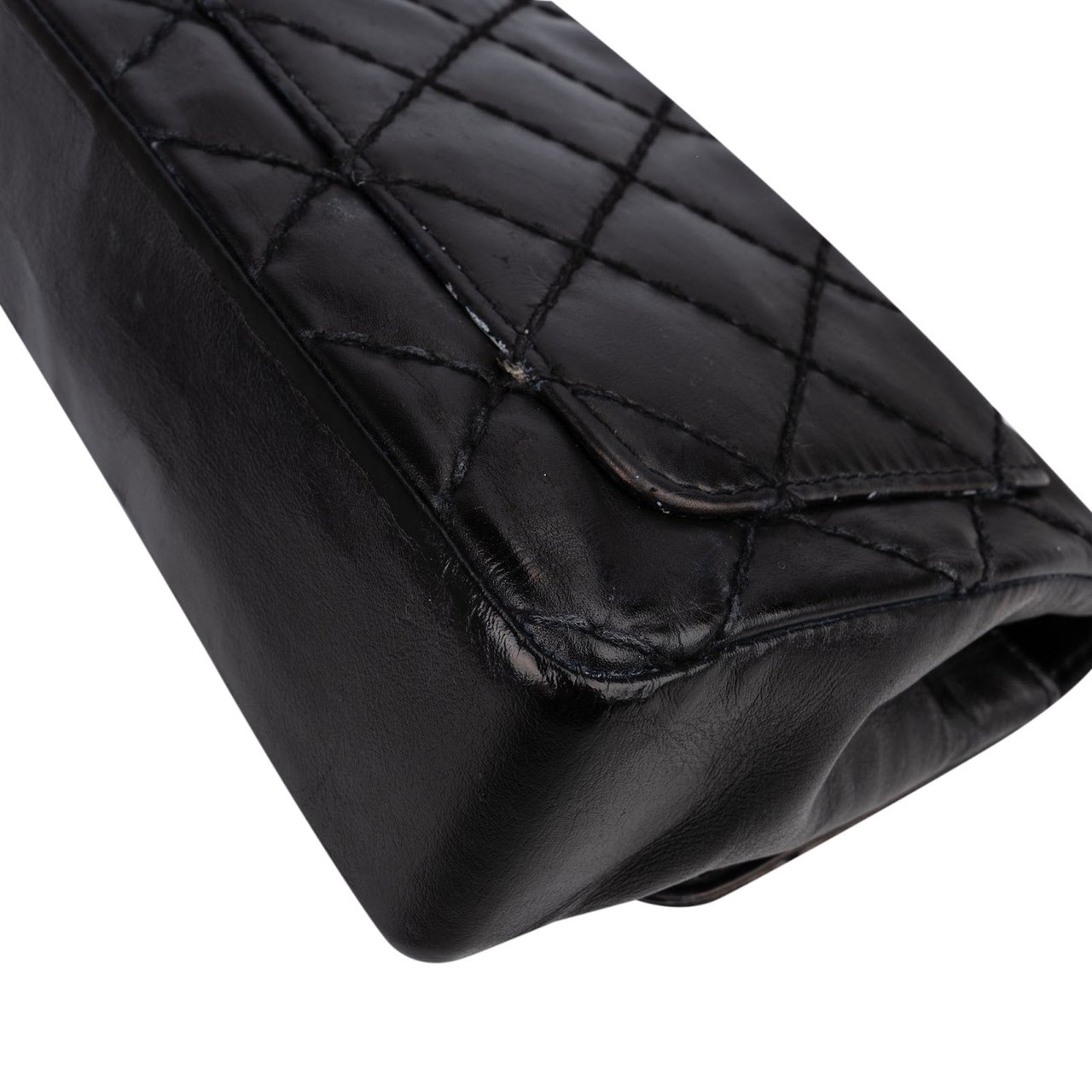 Chanel Quilted Stitched Lambskin Single Flap Shoulder Bag Zwart
