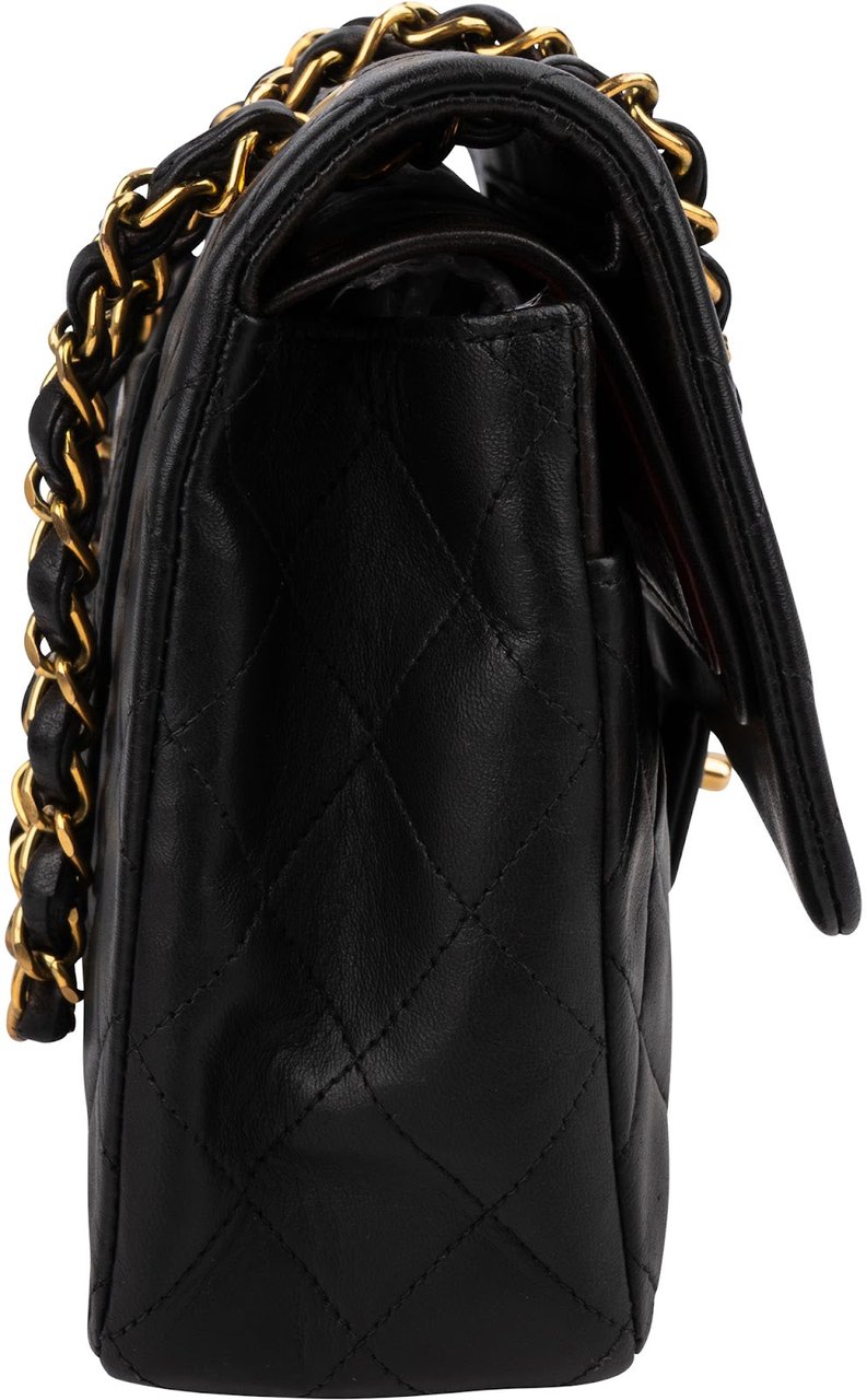 Chanel Quilted Lambskin 24K Gold Medium Double Flap Shoulder Bag Zwart