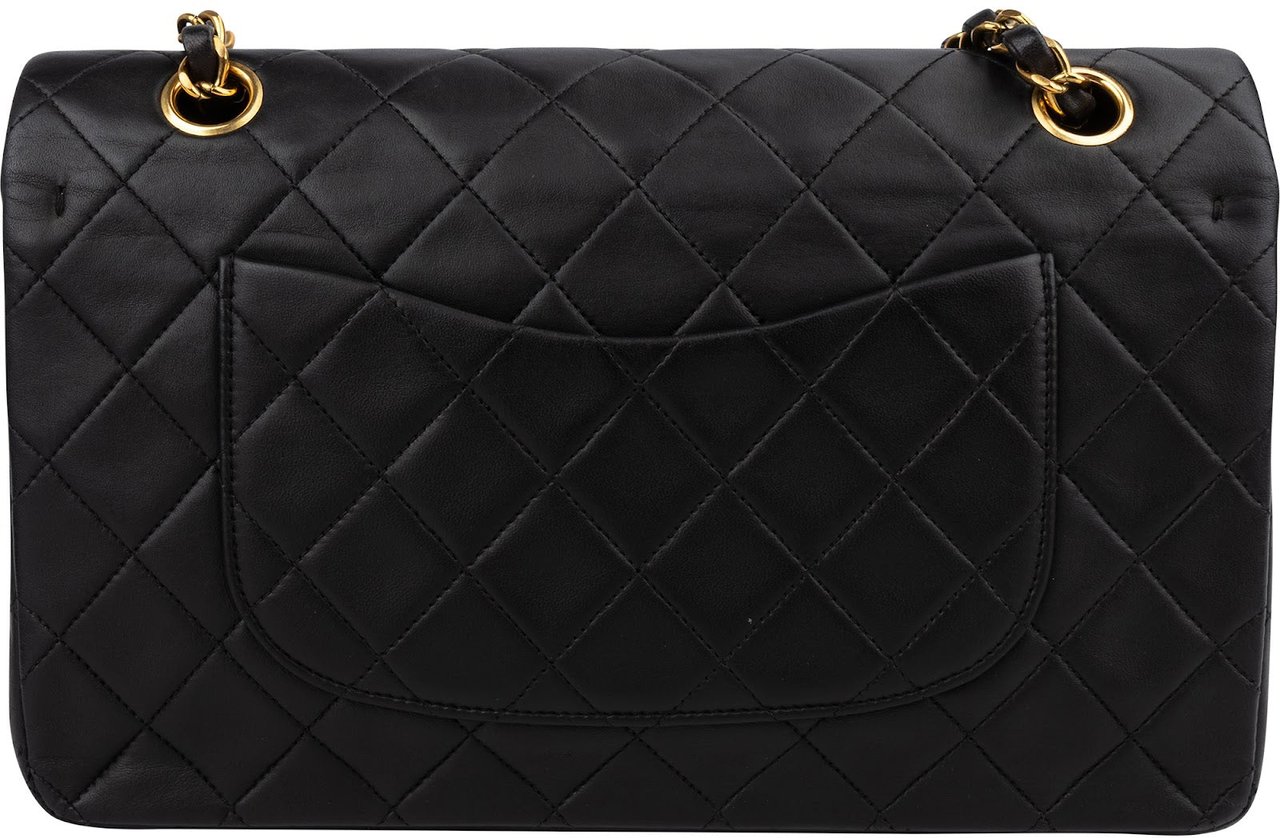 Chanel Quilted Lambskin 24K Gold Medium Double Flap Shoulder Bag Zwart
