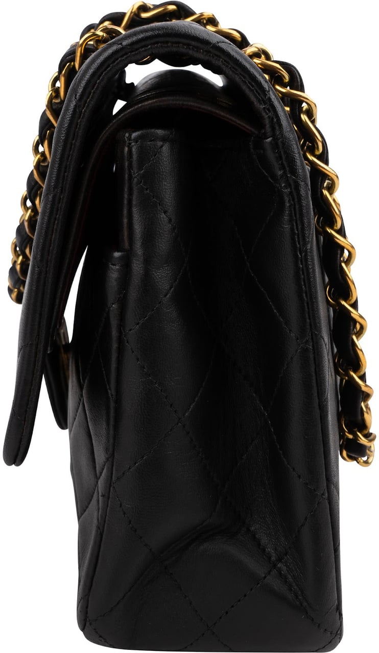 Chanel Quilted Lambskin 24K Gold Medium Double Flap Shoulder Bag Zwart