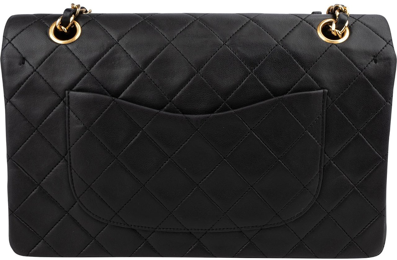 Chanel Quilted Lambskin 24K Gold Medium Double Flap Shoulder Bag Zwart