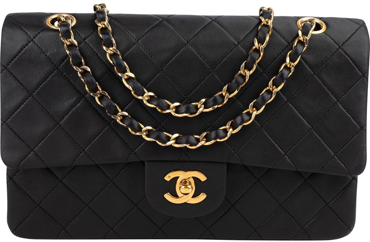 Chanel Quilted Lambskin 24K Gold Medium Double Flap Shoulder Bag Zwart