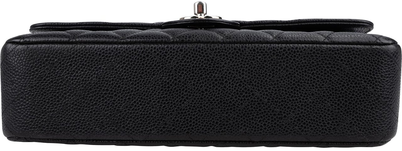 Chanel Quilted Caviar Leather Palladium Medium Double Flap Shoulder Bag Zwart