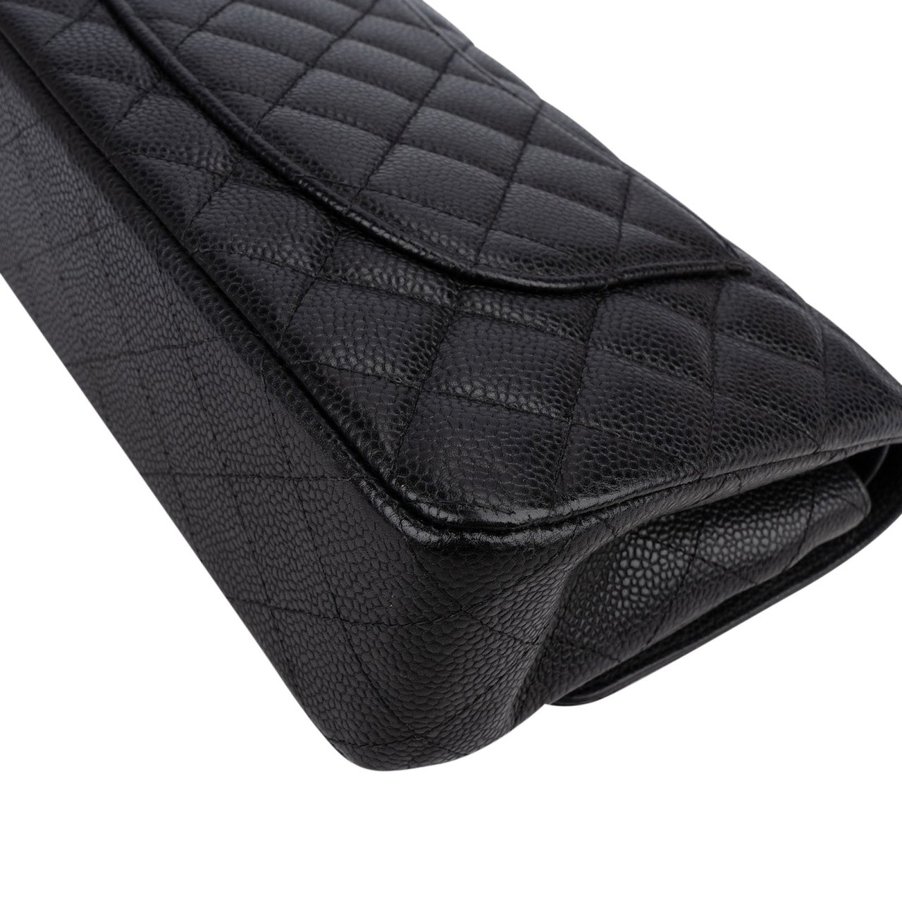 Chanel Quilted Caviar Leather Palladium Medium Double Flap Shoulder Bag Zwart