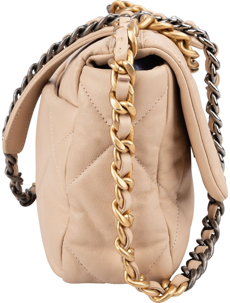 Chanel 19 Quilted Lambskin Single Flap Crossbody Bag Beige