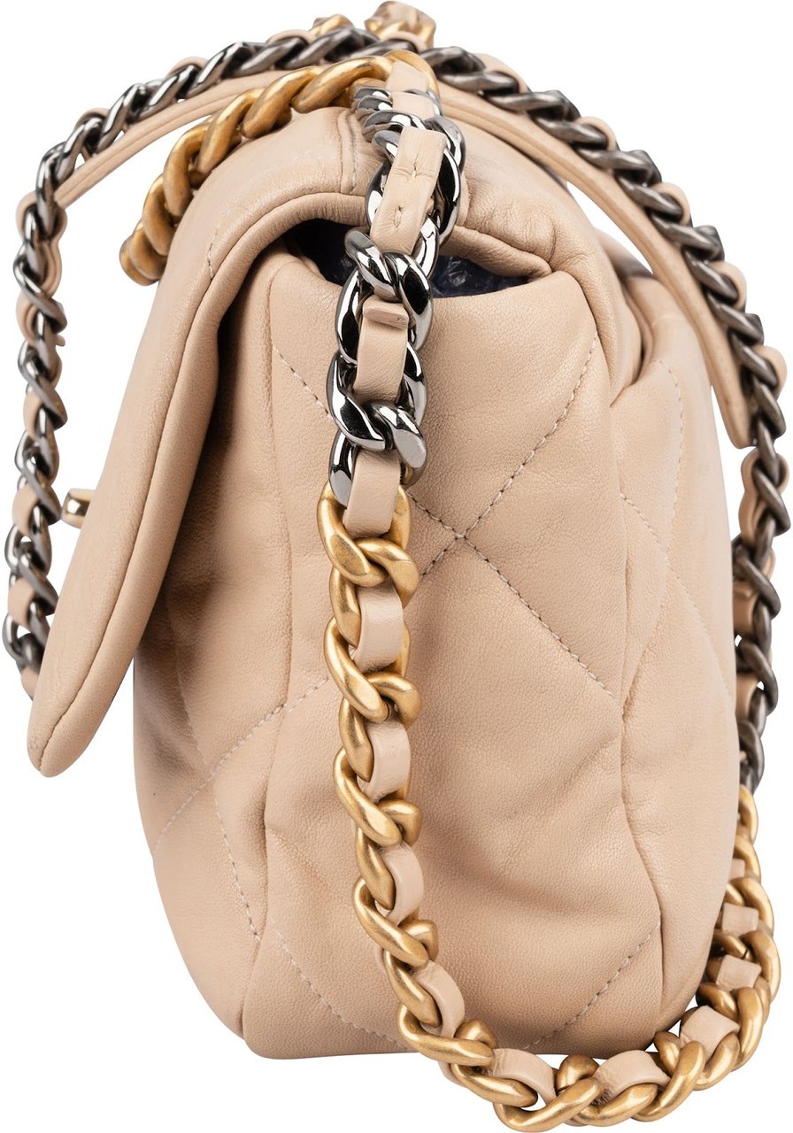 Chanel 19 Quilted Lambskin Single Flap Crossbody Bag Beige