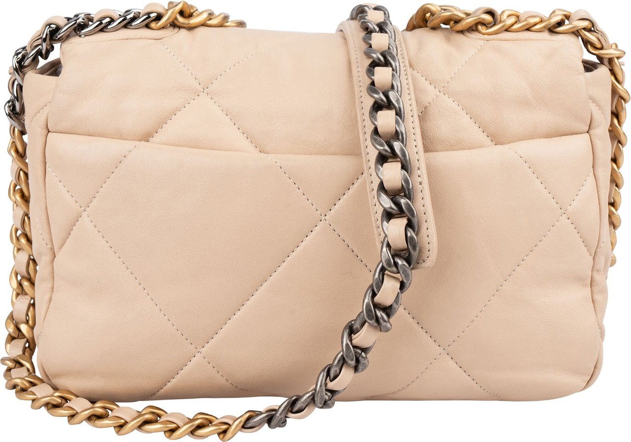 Chanel 19 Quilted Lambskin Single Flap Crossbody Bag Beige