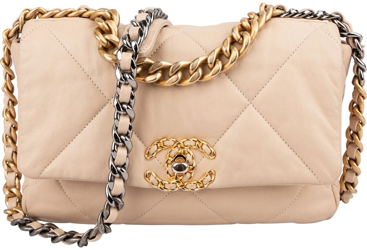 Chanel 19 Quilted Lambskin Single Flap Crossbody Bag Beige
