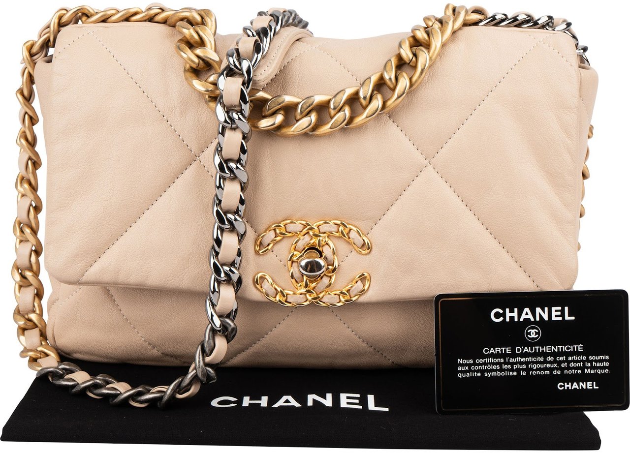 Chanel 19 Quilted Lambskin Single Flap Crossbody Bag Beige