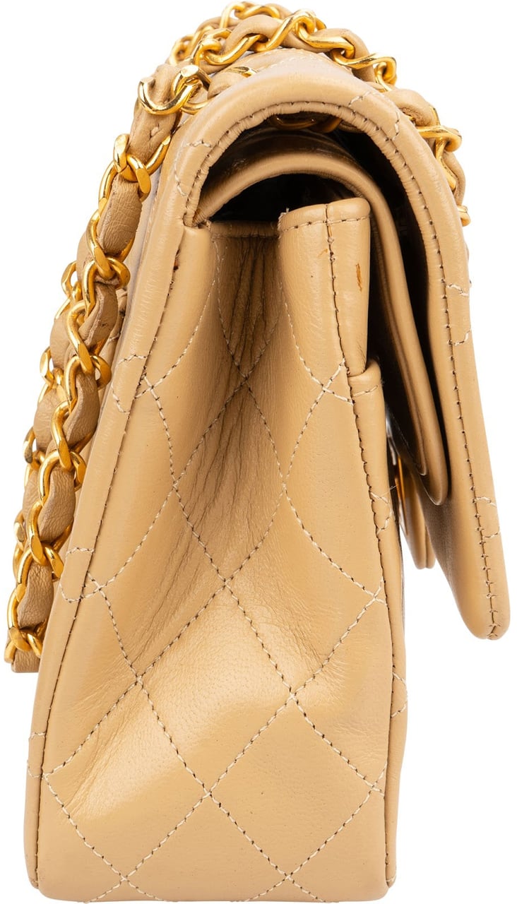 Chanel Quilted Lambskin 24K Medium Gold Double Flap Shoulder Bag Beige
