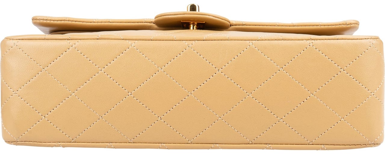 Chanel Quilted Lambskin 24K Medium Gold Double Flap Shoulder Bag Beige