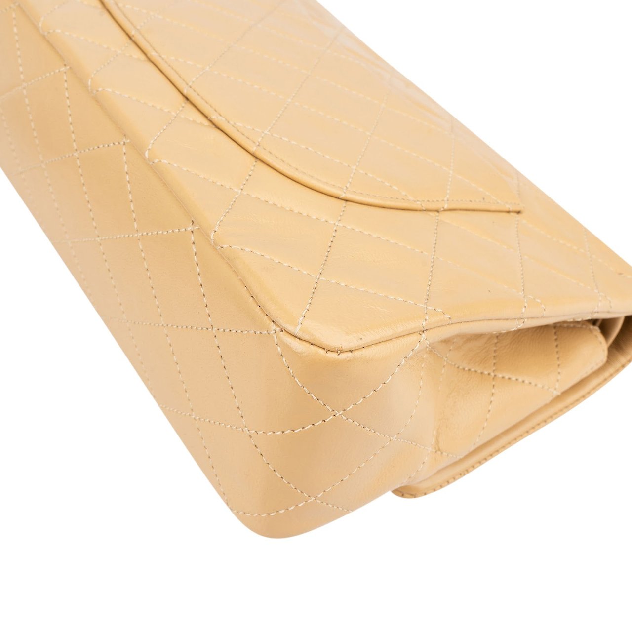 Chanel Quilted Lambskin 24K Medium Gold Double Flap Shoulder Bag Beige