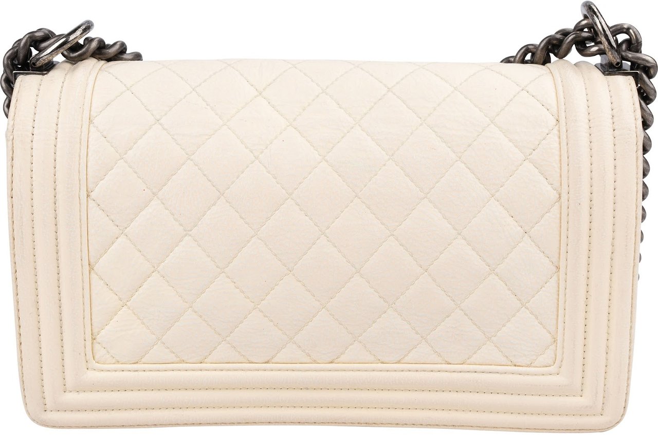 Chanel Quilted Patent Leather Medium Single Flap Boy Crossbody Bag Beige