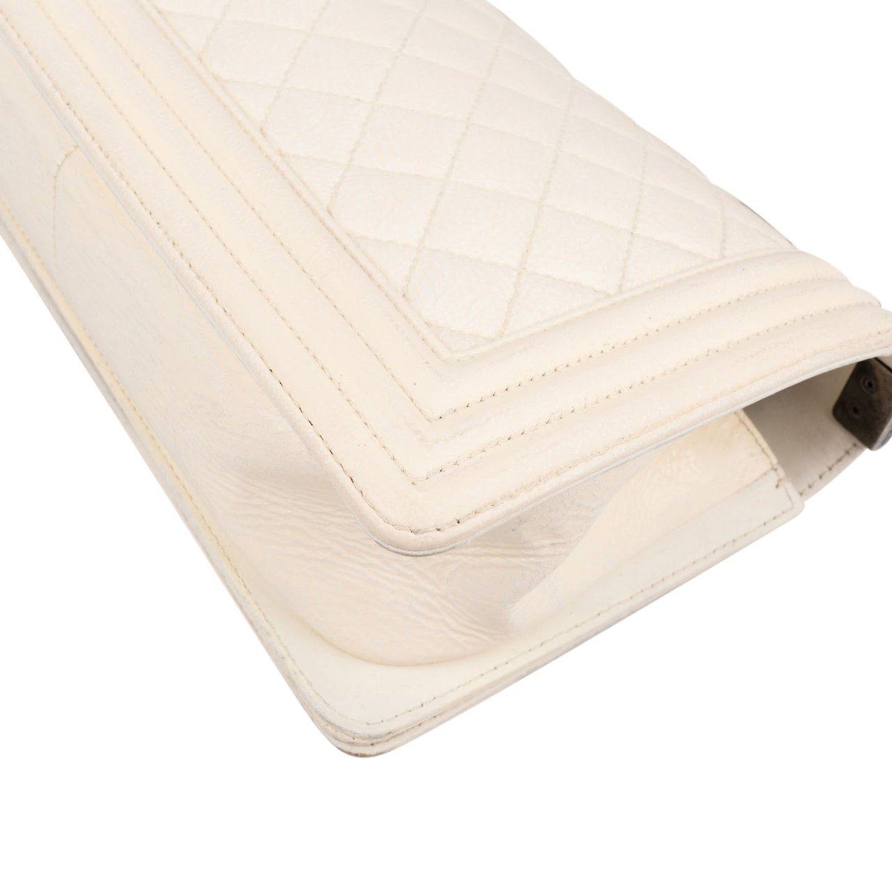 Chanel Quilted Patent Leather Medium Single Flap Boy Crossbody Bag Beige