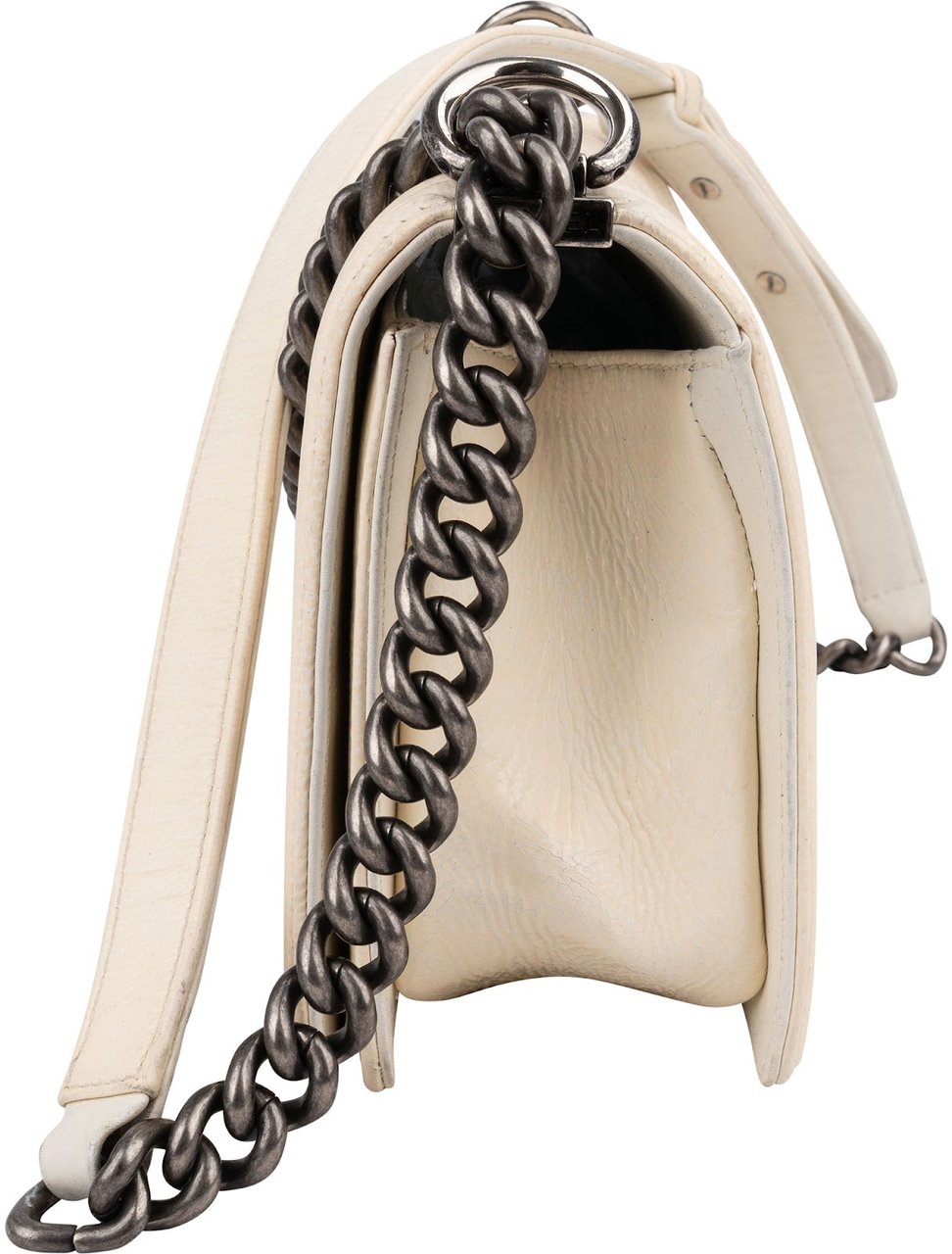 Chanel Quilted Patent Leather Medium Single Flap Boy Crossbody Bag Beige