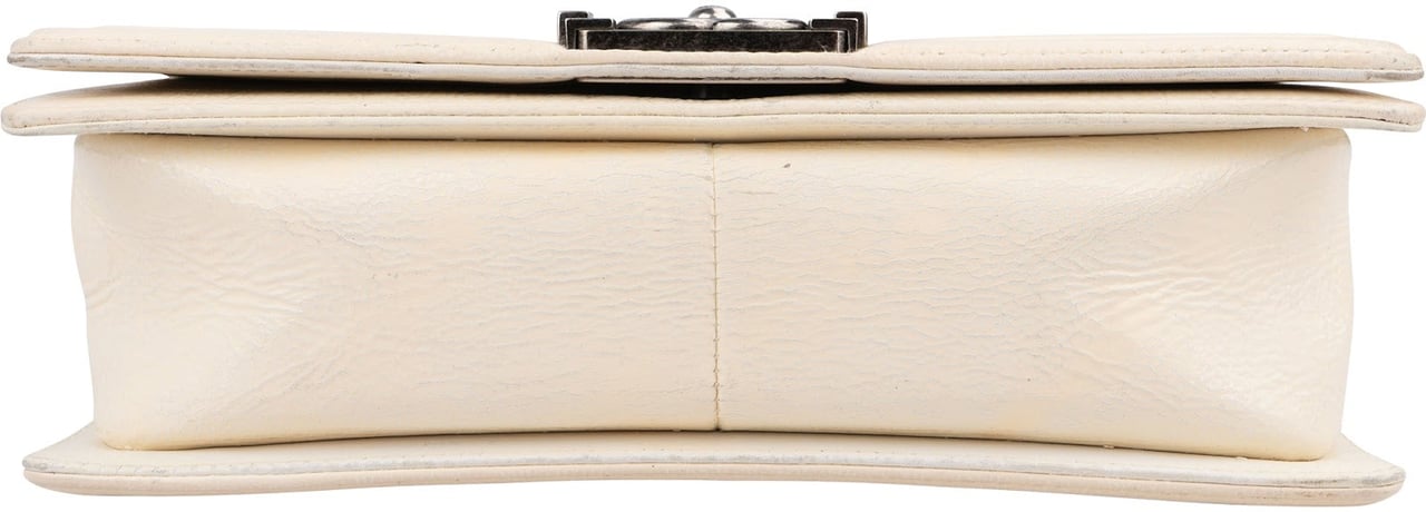 Chanel Quilted Patent Leather Medium Single Flap Boy Crossbody Bag Beige