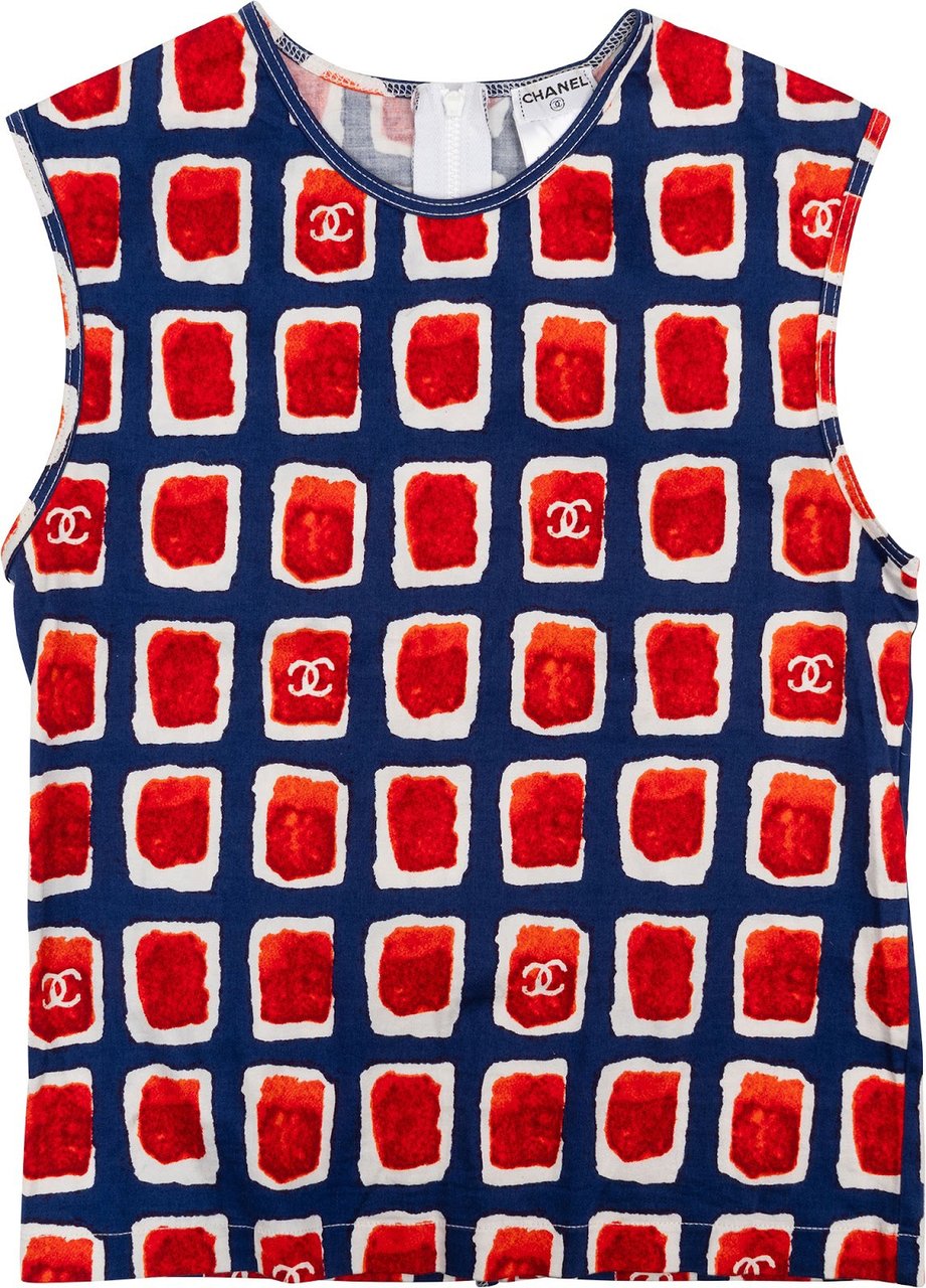 Chanel Multicolor Cotton Ice Cube Print Zipper Tank Top (DE34 / FR36) Blauw