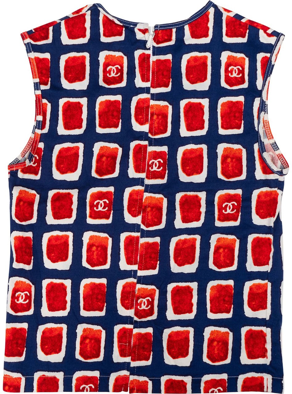 Chanel Multicolor Cotton Ice Cube Print Zipper Tank Top (DE34 / FR36) Blauw