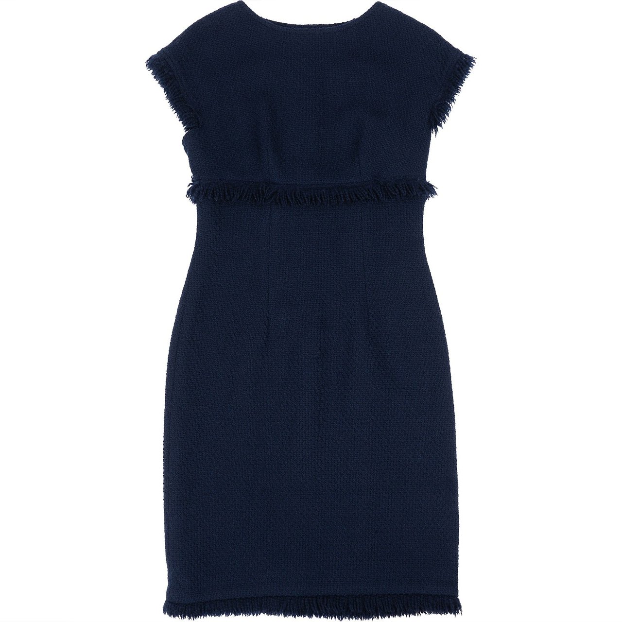 Chanel Navy Wool Tweed Fringed Button Vintage Dress (DE34 / FR36) Navy