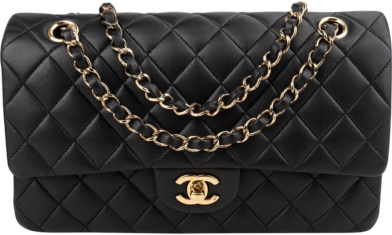 Chanel Quilted Lambskin Medium Double Flap Shoulder Bag Zwart
