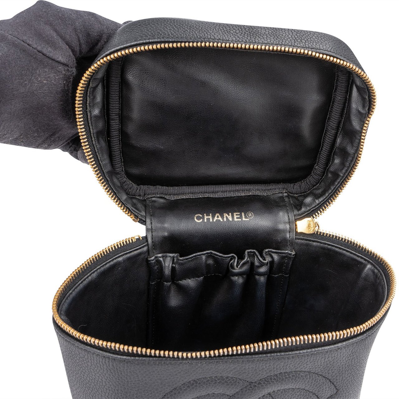 Chanel Caviar Leather CC Vanity Case Handbag Zwart