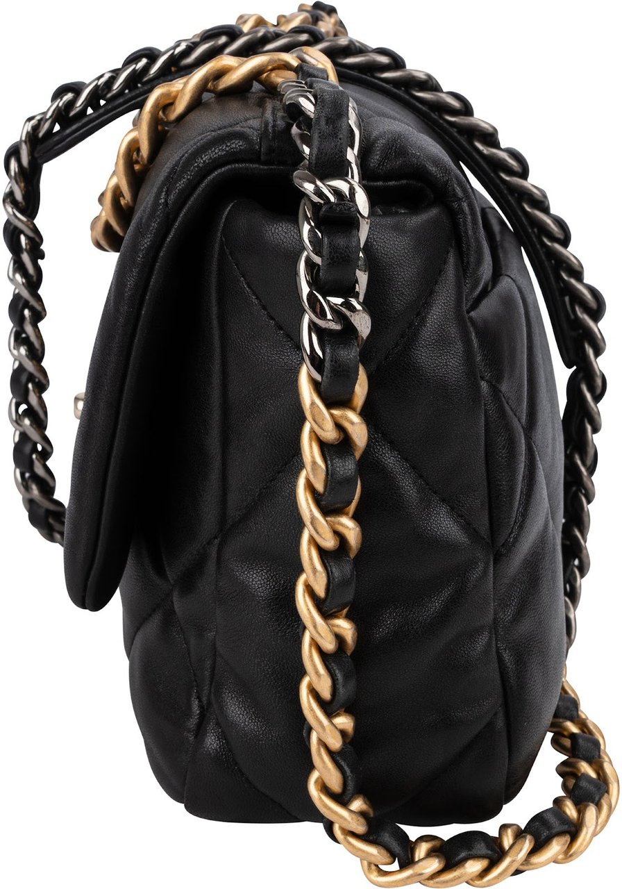 Chanel 19 Quilted Lambskin Single Flap Crossbody Bag Small Zwart