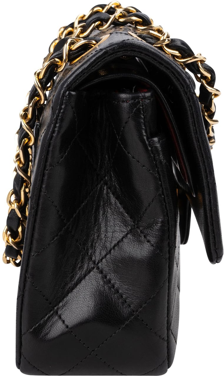 Chanel Quilted Lambskin 24K Gold Small Double Flap Shoulder Bag Zwart