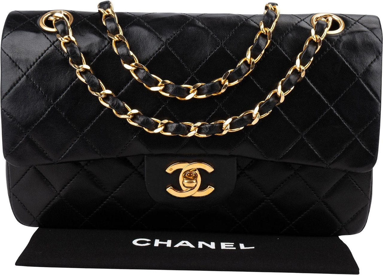 Chanel Quilted Lambskin 24K Gold Small Double Flap Shoulder Bag Zwart