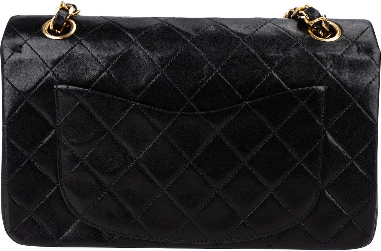 Chanel Quilted Lambskin 24K Gold Small Double Flap Shoulder Bag Zwart