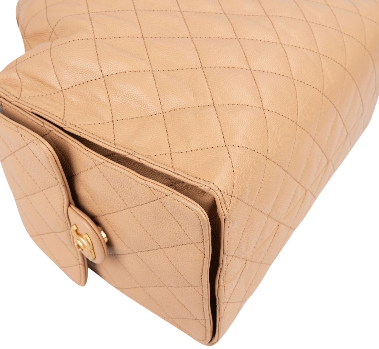 Chanel 25 Medium Quilted Caviar Leather CC Drawstring Shoulder Bag Beige