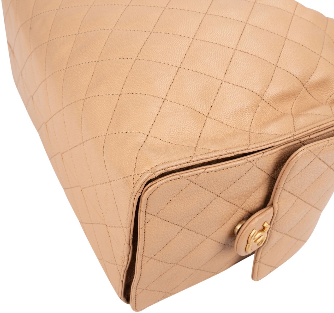 Chanel 25 Medium Quilted Caviar Leather CC Drawstring Shoulder Bag Beige