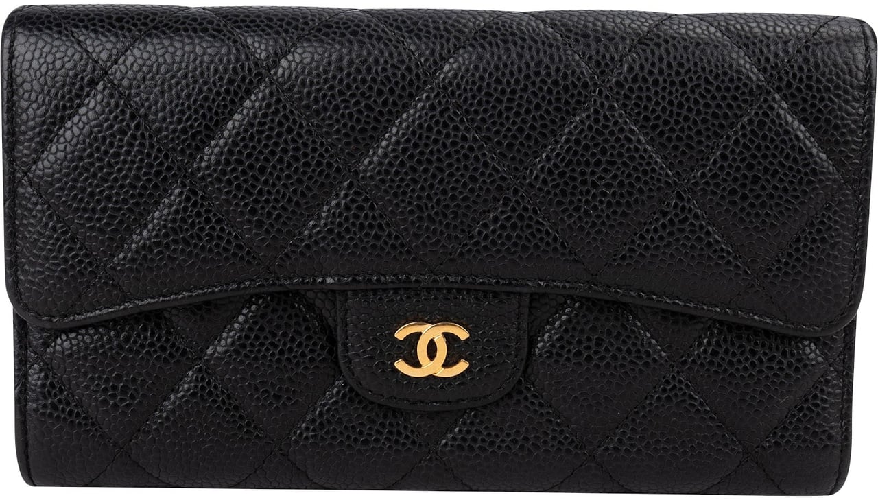 Chanel Quilted Caviar Leather Classic Flap CC Wallet Zwart