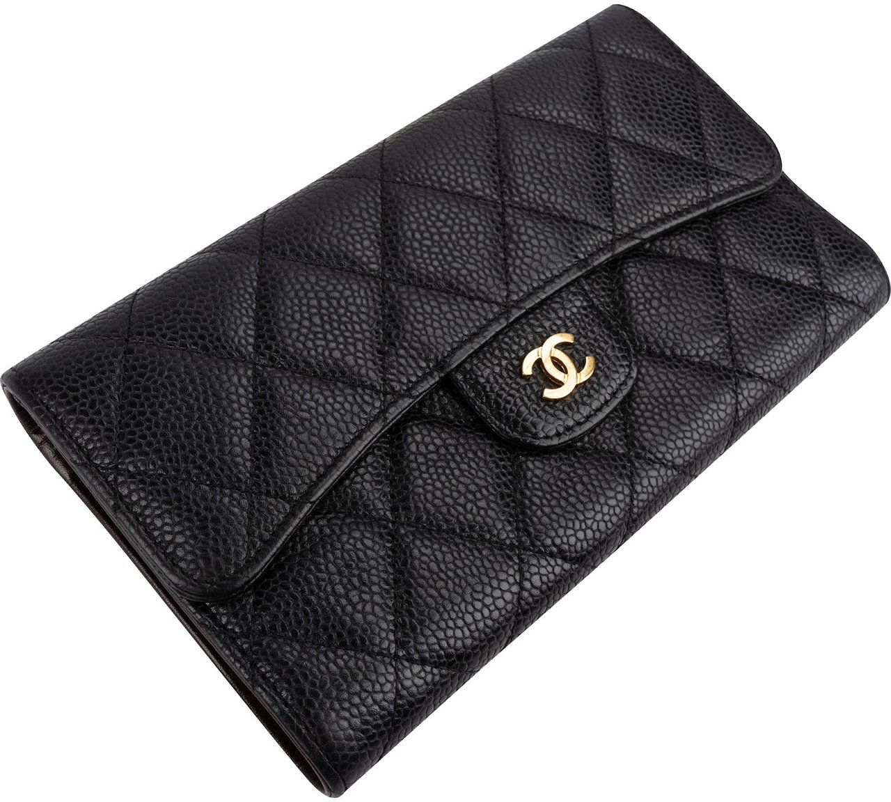 Chanel Quilted Caviar Leather Classic Flap CC Wallet Zwart