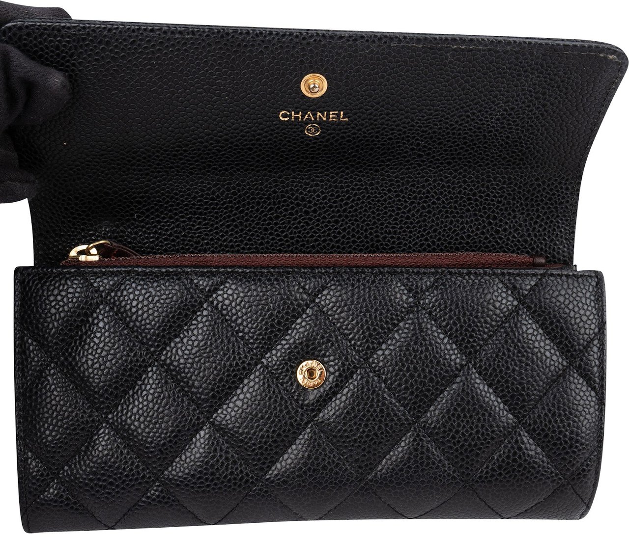 Chanel Quilted Caviar Leather CC Classic Long Flap Wallet Zwart